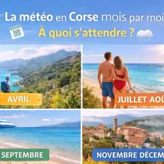 Paysage d'automne en Corse, avec un village pittoresque et des arbres aux couleurs chaudes. La météo en Corse en novembre est douce.