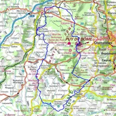 Carte de la rando Chaîne des Puys, avec le Puy de Dôme bien visible.