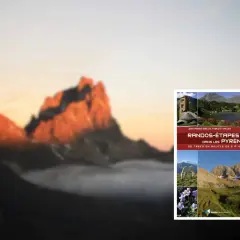 Couverture du guide "Randos-Étapes dans les Pyrénées", proposant 30 treks en boucle de 2 à 4 jours. Paysages de montagne et flore.