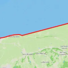 Carte d'un itinéraire cyclable, le gr tour de bretagne, longeant la côte de la Manche, de Le Vivier-sur-Mer jusqu'au Mont-Saint-Michel.