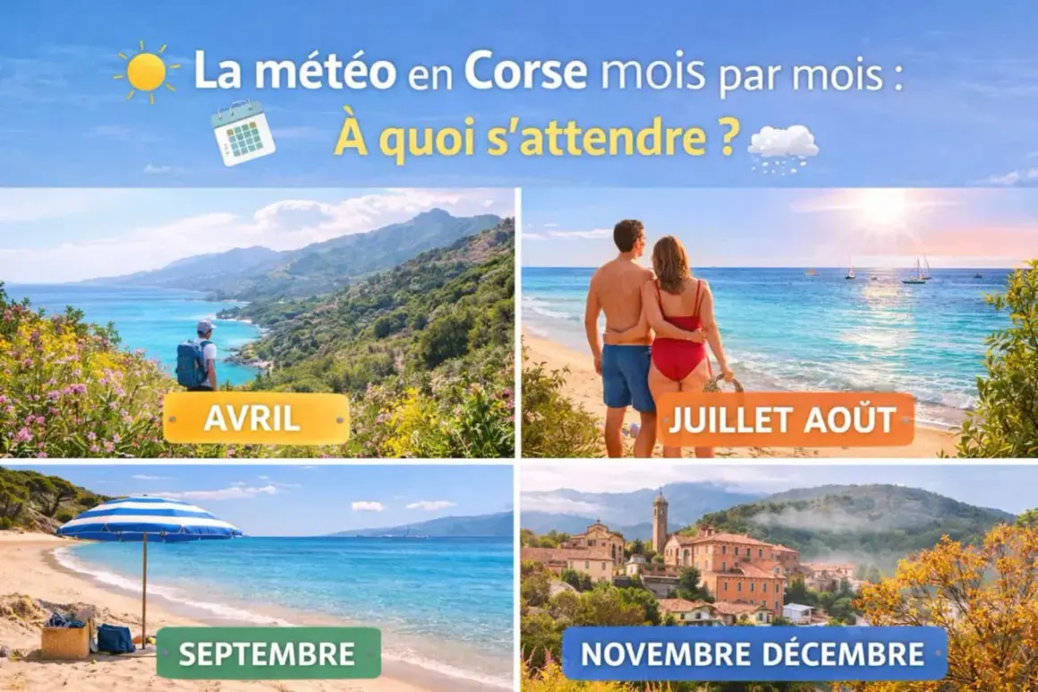 Paysage d'automne en Corse, avec un village pittoresque et des arbres aux couleurs chaudes. La météo en Corse en novembre est douce.