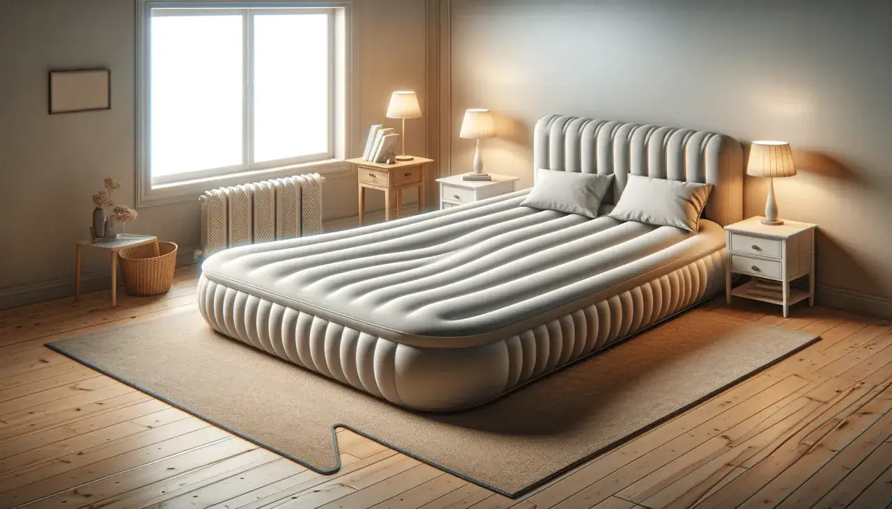 Le matelas gonflable, avec ses bosses qui expliquent pourquoi les matelas gonflables ont des bosses, est prêt pour le sommeil.