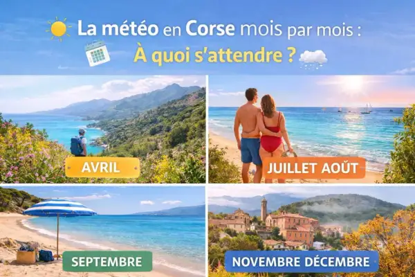Paysage d'automne en Corse, avec un village pittoresque et des arbres aux couleurs chaudes. La météo en Corse en novembre est douce.